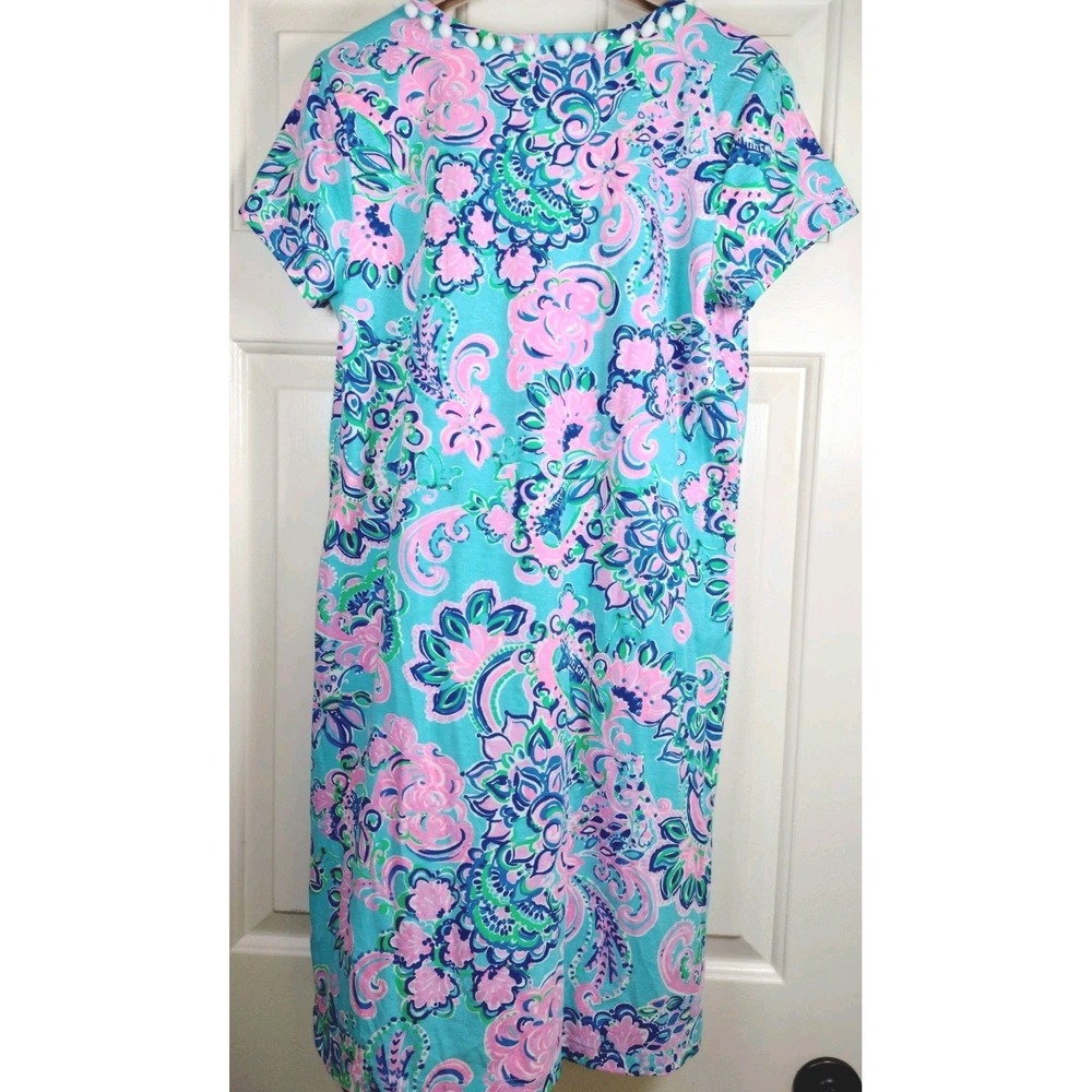 Lilly Pulitzer Etta Pom Pom V-Neck Dress Easy Peasy Blue White Cotton Medium - Picture 2 of 11